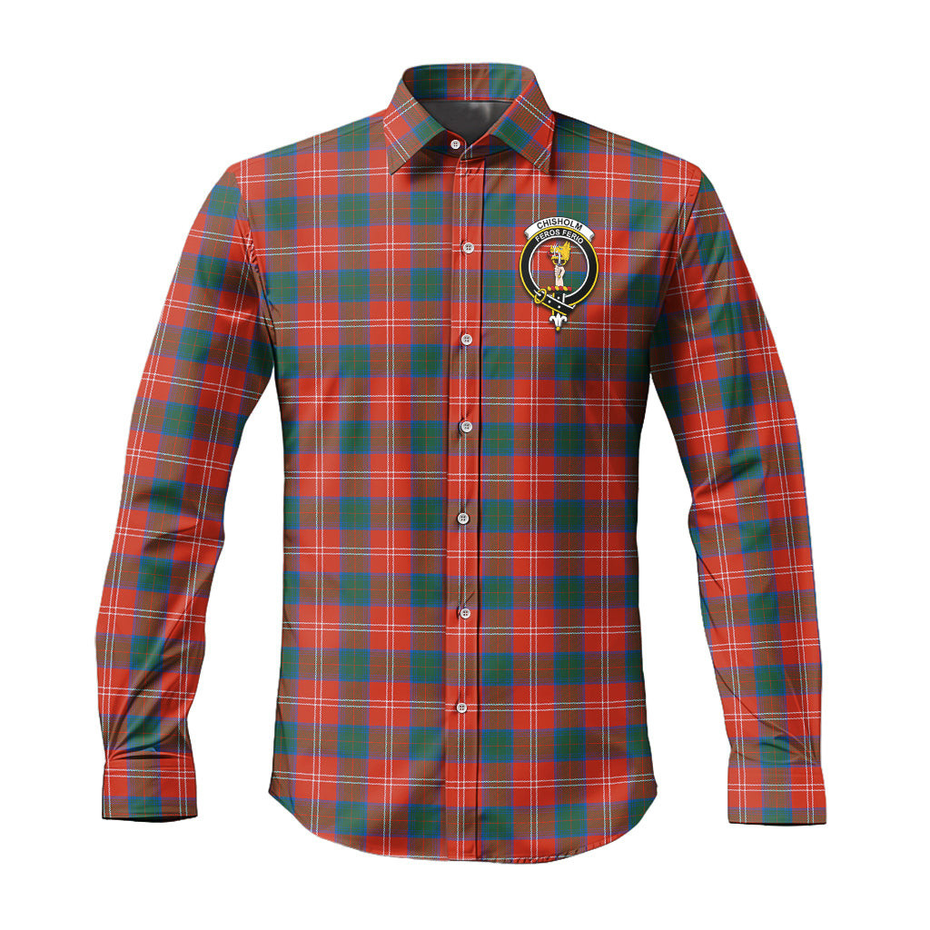 ScotsTee Shop Scottish Chisholm Ancient Clan Crest Tartan Long Sleeve Shirt, Cotton Tartan Plaid Shirt