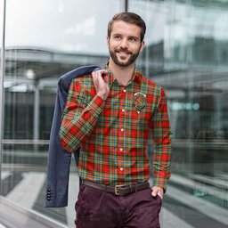 ScotsTee Shop Scottish Chattan Clan Crest Tartan Long Sleeve Shirt, Cotton Tartan Plaid Shirt