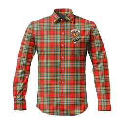 ScotsTee Shop Scottish Chattan Clan Crest Tartan Long Sleeve Shirt, Cotton Tartan Plaid Shirt