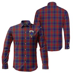 ScotsTee Shop Scottish Clark (Lion) Red Clan Crest Tartan Long Sleeve Shirt, Cotton Tartan Plaid Shirt