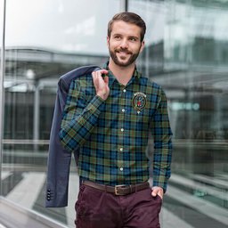 ScotsTee Shop Scottish Colquhoun Ancient Clan Crest Tartan Long Sleeve Shirt, Cotton Tartan Plaid Shirt