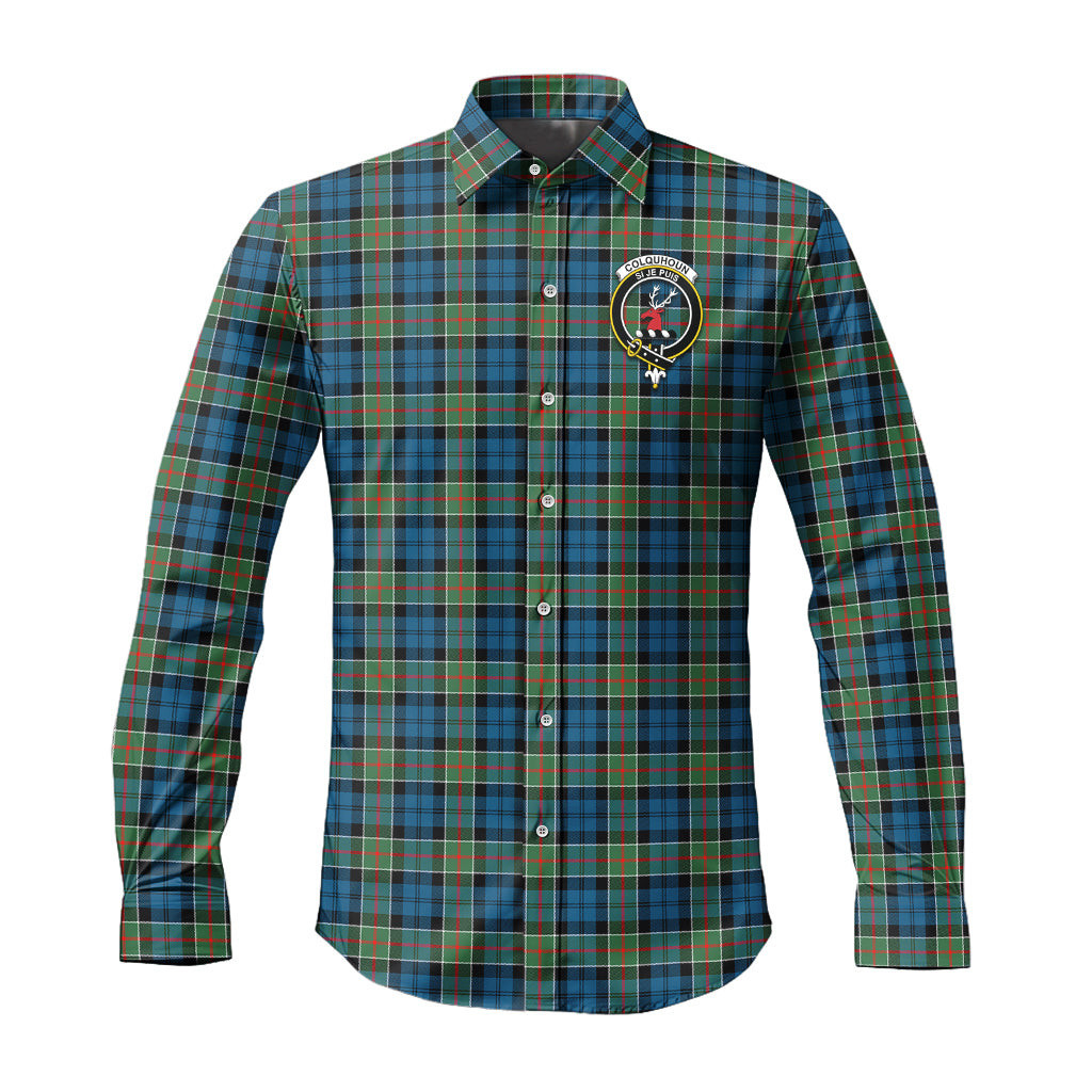 ScotsTee Shop Scottish Colquhoun Ancient Clan Crest Tartan Long Sleeve Shirt, Cotton Tartan Plaid Shirt