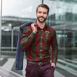 ScotsTee Shop Scottish Drummond Clan Crest Tartan Long Sleeve Shirt, Cotton Tartan Plaid Shirt