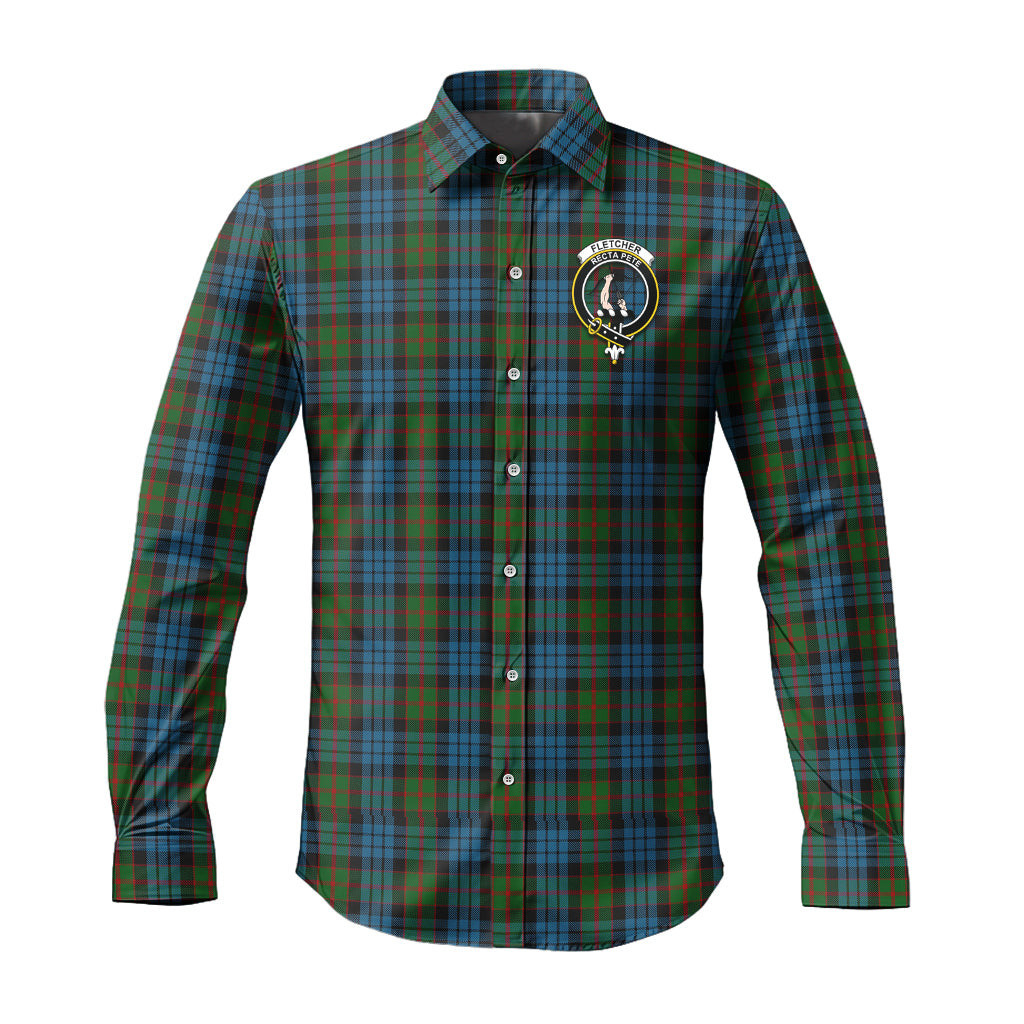 ScotsTee Shop Scottish Fletcher of Dunans Clan Crest Tartan Long Sleeve Shirt, Cotton Tartan Plaid Shirt