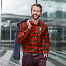 ScotsTee Shop Scottish Dunbar Modern Clan Crest Tartan Long Sleeve Shirt, Cotton Tartan Plaid Shirt