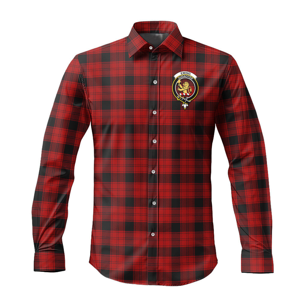ScotsTee Shop Scottish Ewing Clan Crest Tartan Long Sleeve Shirt, Cotton Tartan Plaid Shirt