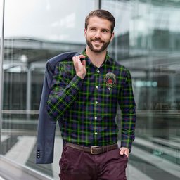 ScotsTee Shop Scottish Farquharson Modern Clan Crest Tartan Long Sleeve Shirt, Cotton Tartan Plaid Shirt