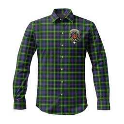 ScotsTee Shop Scottish Farquharson Modern Clan Crest Tartan Long Sleeve Shirt, Cotton Tartan Plaid Shirt