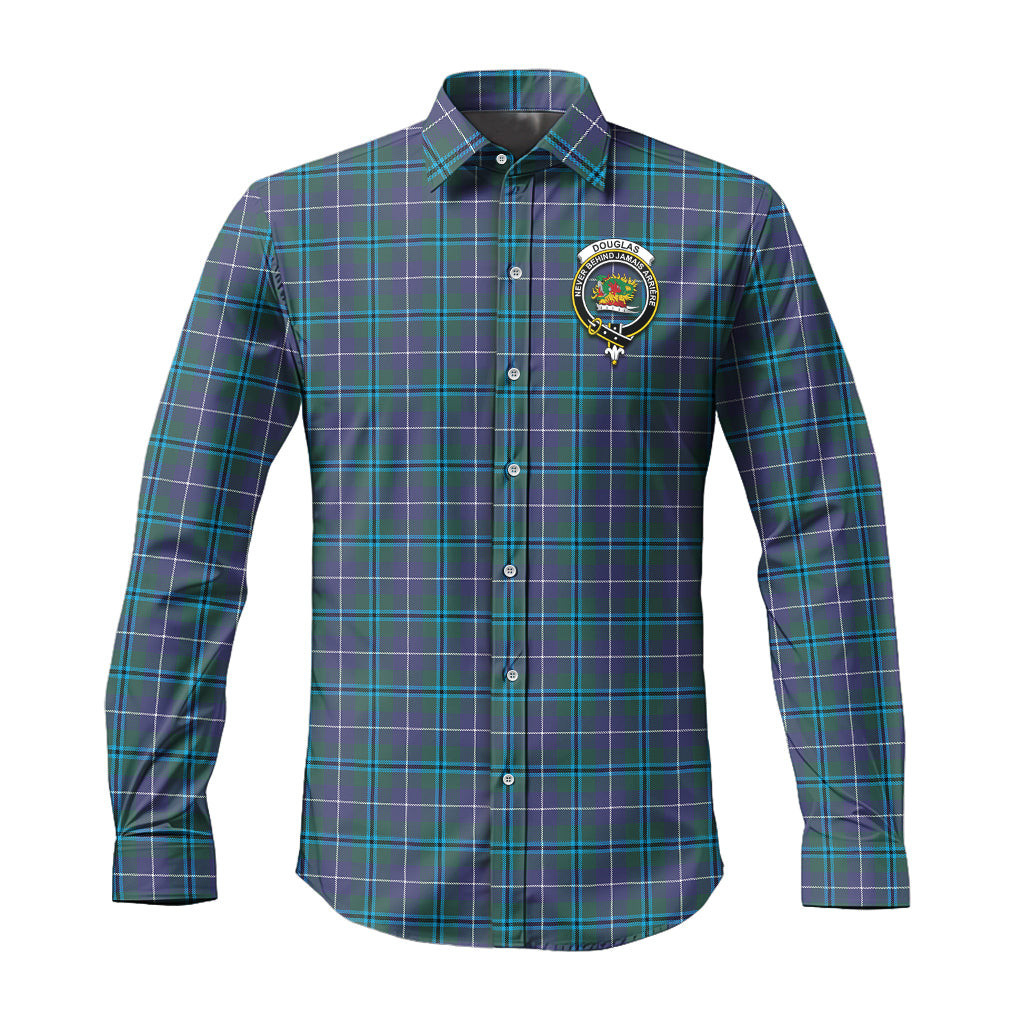 ScotsTee Shop Scottish Douglas Modern Clan Crest Tartan Long Sleeve Shirt, Cotton Tartan Plaid Shirt