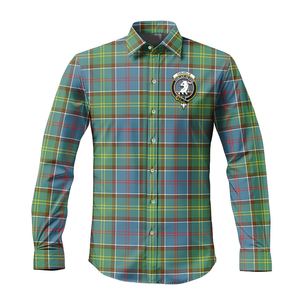 ScotsTee Shop Scottish Colville Clan Crest Tartan Long Sleeve Shirt, Cotton Tartan Plaid Shirt