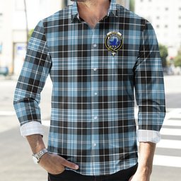 ScotsTee Shop Scottish Clark (Lion) Ancient Clan Crest Tartan Long Sleeve Shirt, Cotton Tartan Plaid Shirt