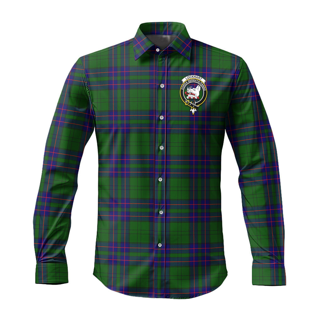 ScotsTee Shop Scottish Lockhart Modern Clan Crest Tartan Long Sleeve Shirt, Cotton Tartan Plaid Shirt