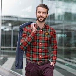 ScotsTee Shop Scottish Kerr Ancient Clan Crest Tartan Long Sleeve Shirt, Cotton Tartan Plaid Shirt