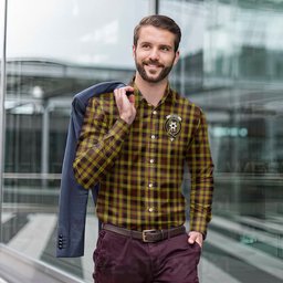 ScotsTee Shop Scottish Jardine Clan Crest Tartan Long Sleeve Shirt, Cotton Tartan Plaid Shirt