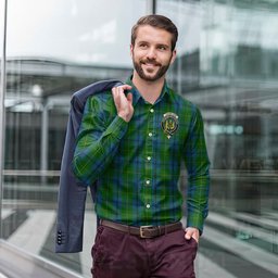 ScotsTee Shop Scottish Johnstone Clan Crest Tartan Long Sleeve Shirt, Cotton Tartan Plaid Shirt
