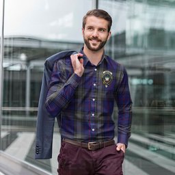 ScotsTee Shop Scottish Kinnaird Clan Crest Tartan Long Sleeve Shirt, Cotton Tartan Plaid Shirt
