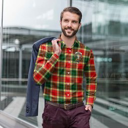 ScotsTee Shop Scottish Gibson Clan Crest Tartan Long Sleeve Shirt, Cotton Tartan Plaid Shirt