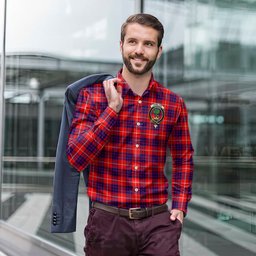 ScotsTee Shop Scottish Hamilton Modern Clan Crest Tartan Long Sleeve Shirt, Cotton Tartan Plaid Shirt