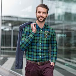 ScotsTee Shop Scottish Gunn Ancient Clan Crest Tartan Long Sleeve Shirt, Cotton Tartan Plaid Shirt