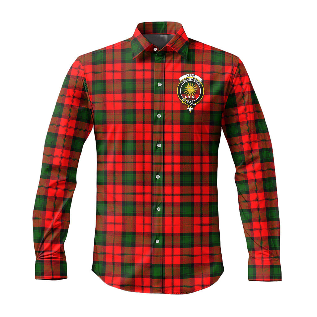 ScotsTee Shop Scottish Kerr Modern Clan Crest Tartan Long Sleeve Shirt, Cotton Tartan Plaid Shirt