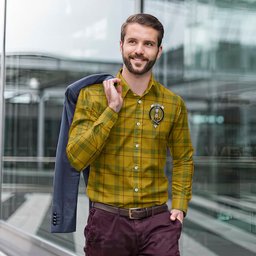 ScotsTee Shop Scottish Houston Clan Crest Tartan Long Sleeve Shirt, Cotton Tartan Plaid Shirt