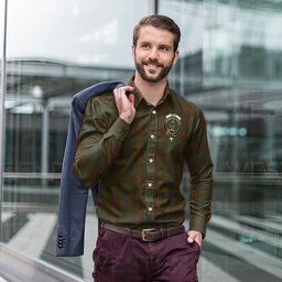 ScotsTee Shop Scottish Gray Clan Crest Tartan Long Sleeve Shirt, Cotton Tartan Plaid Shirt