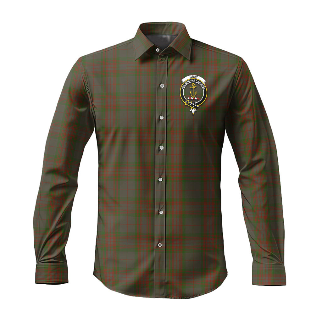 ScotsTee Shop Scottish Gray Clan Crest Tartan Long Sleeve Shirt, Cotton Tartan Plaid Shirt
