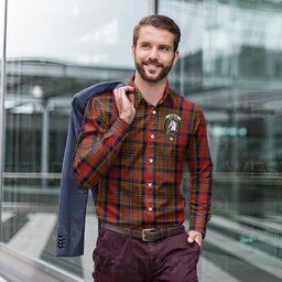 ScotsTee Shop Scottish Hepburn Clan Crest Tartan Long Sleeve Shirt, Cotton Tartan Plaid Shirt