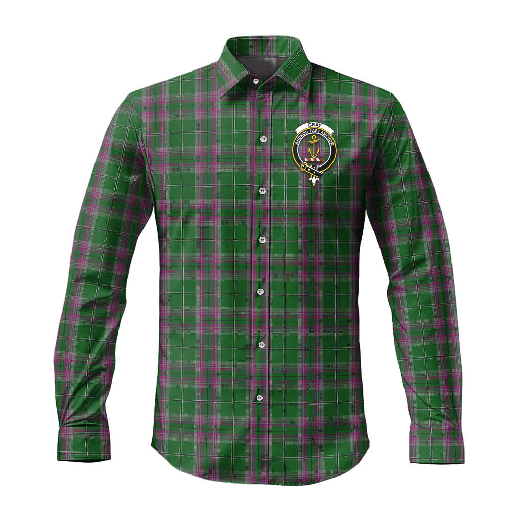 ScotsTee Shop Scottish Gray Hunting Clan Crest Tartan Long Sleeve Shirt, Cotton Tartan Plaid Shirt