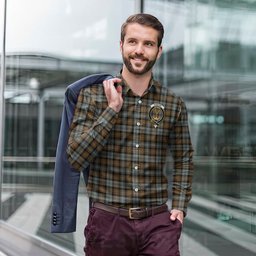 ScotsTee Shop Scottish Gordon Weathered Clan Crest Tartan Long Sleeve Shirt, Cotton Tartan Plaid Shirt