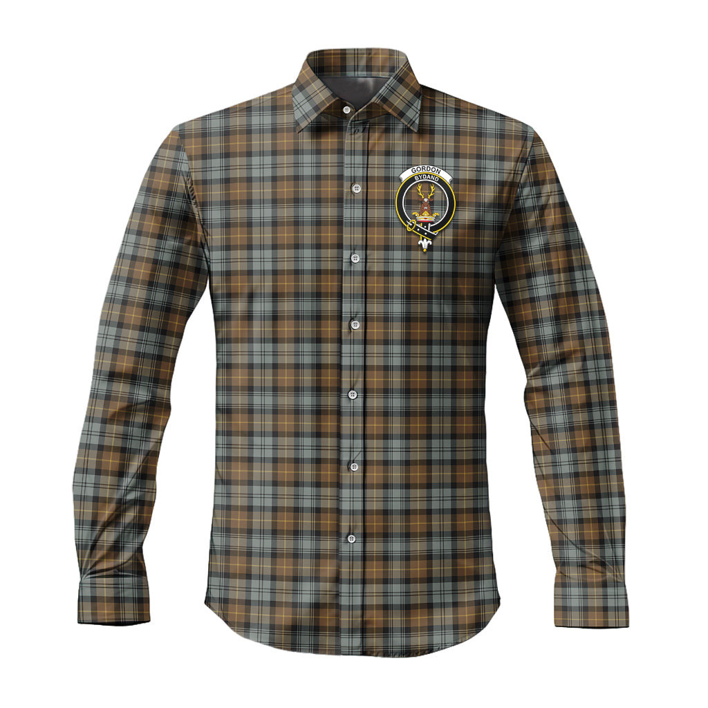 ScotsTee Shop Scottish Gordon Weathered Clan Crest Tartan Long Sleeve Shirt, Cotton Tartan Plaid Shirt