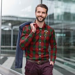 ScotsTee Shop Scottish Chisholm Clan Crest Tartan Long Sleeve Shirt, Cotton Tartan Plaid Shirt