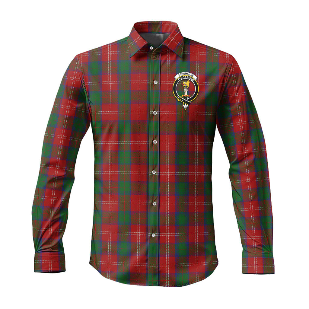 ScotsTee Shop Scottish Chisholm Clan Crest Tartan Long Sleeve Shirt, Cotton Tartan Plaid Shirt