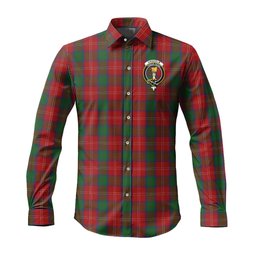 ScotsTee Shop Scottish Chisholm Clan Crest Tartan Long Sleeve Shirt, Cotton Tartan Plaid Shirt