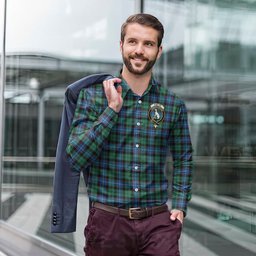 ScotsTee Shop Scottish Hunter Ancient Clan Crest Tartan Long Sleeve Shirt, Cotton Tartan Plaid Shirt