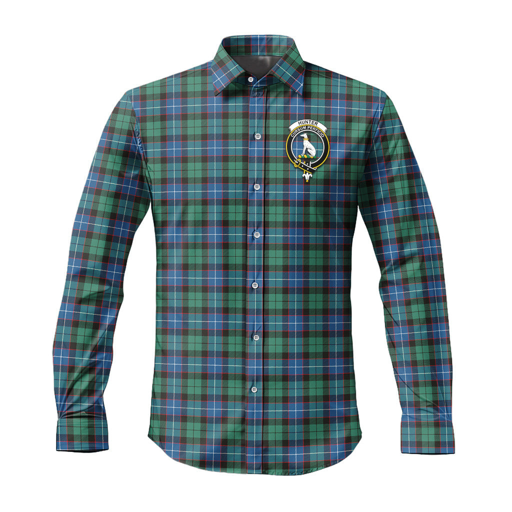 ScotsTee Shop Scottish Hunter Ancient Clan Crest Tartan Long Sleeve Shirt, Cotton Tartan Plaid Shirt