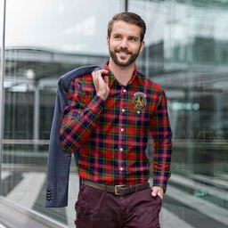 ScotsTee Shop Scottish MacPherson Modern Clan Crest Tartan Long Sleeve Shirt, Cotton Tartan Plaid Shirt