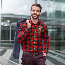 ScotsTee Shop Scottish Ruthven Modern Clan Crest Tartan Long Sleeve Shirt, Cotton Tartan Plaid Shirt