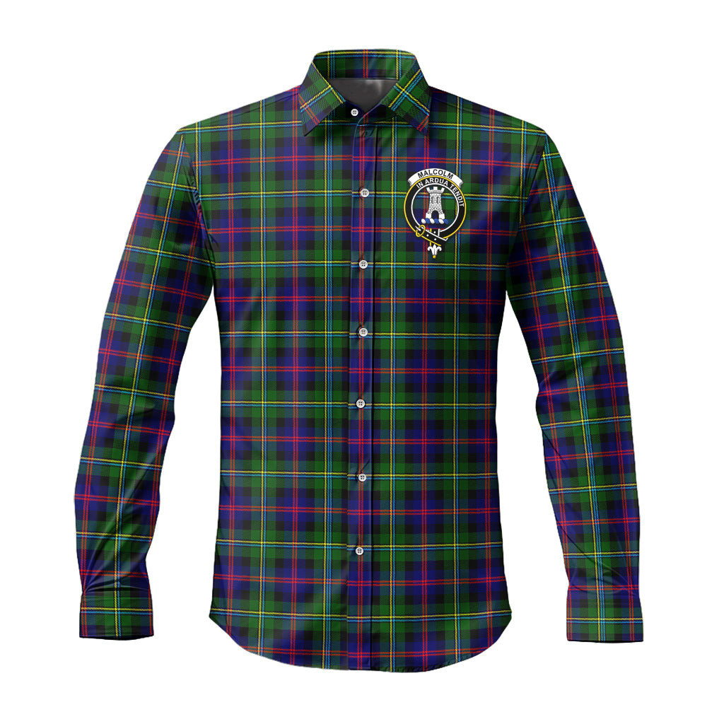 ScotsTee Shop Scottish Malcolm Clan Crest Tartan Long Sleeve Shirt, Cotton Tartan Plaid Shirt