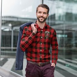 ScotsTee Shop Scottish MacQueen Modern Clan Crest Tartan Long Sleeve Shirt, Cotton Tartan Plaid Shirt