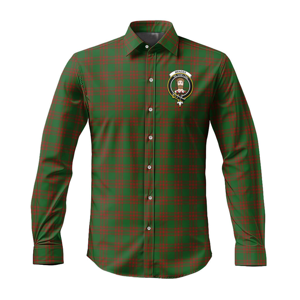 ScotsTee Shop Scottish Menzies Clan Crest Tartan Long Sleeve Shirt, Cotton Tartan Plaid Shirt