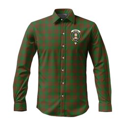 ScotsTee Shop Scottish Menzies Clan Crest Tartan Long Sleeve Shirt, Cotton Tartan Plaid Shirt