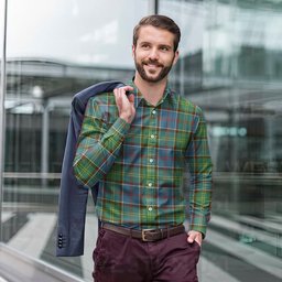 ScotsTee Shop Scottish Colville Clan Tartan Long Sleeve Shirt, Cotton Tartan Plaid Shirt