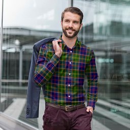 ScotsTee Shop Scottish Dalrymple Clan Tartan Long Sleeve Shirt, Cotton Tartan Plaid Shirt