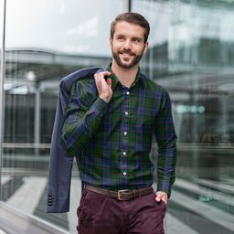 ScotsTee Shop Scottish Colquhoun Clan Tartan Long Sleeve Shirt, Cotton Tartan Plaid Shirt