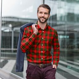 ScotsTee Shop Scottish Dunbar Modern Clan Tartan Long Sleeve Shirt, Cotton Tartan Plaid Shirt