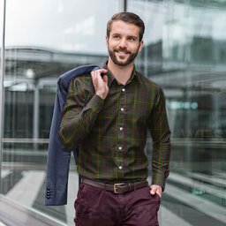 ScotsTee Shop Scottish Hall Clan Tartan Long Sleeve Shirt, Cotton Tartan Plaid Shirt
