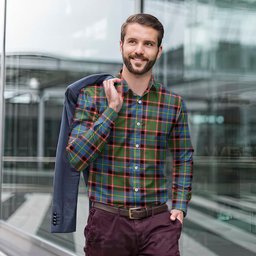 ScotsTee Shop Scottish Glass Clan Tartan Long Sleeve Shirt, Cotton Tartan Plaid Shirt