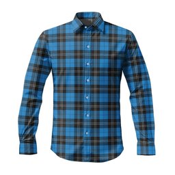 ScotsTee Shop Scottish Ramsay Blue Ancient Clan Tartan Long Sleeve Shirt, Cotton Tartan Plaid Shirt