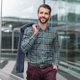 ScotsTee Shop Scottish Thomson Clan Tartan Long Sleeve Shirt, Cotton Tartan Plaid Shirt